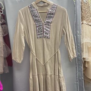Elegant Beige Embroidered Dress